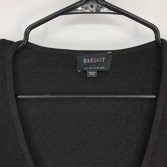 Bardot Dress Demi Black V Neck Ruched Long Sleeve Mini Bodycon - Picture 7 of 12